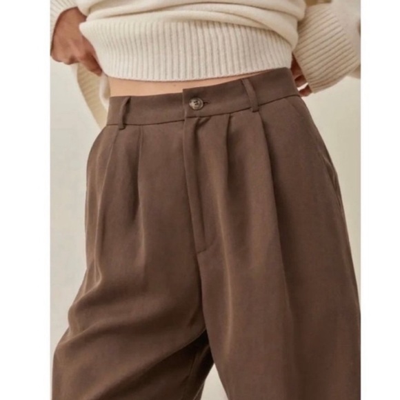 NEW Reformation Mason Wide Leg Trouser Pants in Cafe Brown, SIZE 2 1391 - Picture 3 of 8
